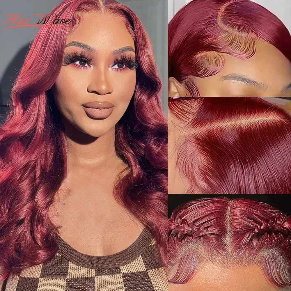 

30 32 Inch 13x4 Transparent Body Wave 13x4 Lace Frontal Wig 99J Burgundy Brazilian Lace Front Human Hair Wigs For Women