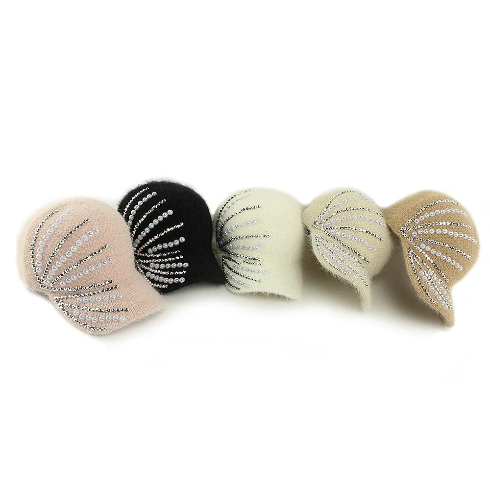 Simple Solid Color Warm Baseball Cap Inlaid with Diamond Pearl Decoration Baseball Cap Dot Pearl Diamond Knitted Handmade Hat