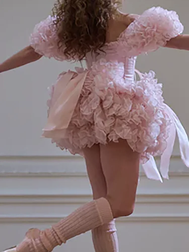 خمر الوردي الدانتيل يصل تول Ruched القوس ألف خط فساتين السهرة الرسمية حفلة عيد ميلاد فساتين حفلات مخصصة #4