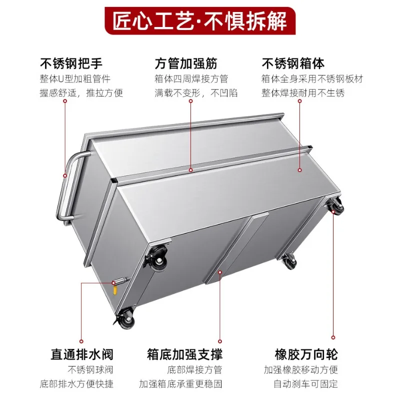 Custom 304 Stainless Steel Square Water Storage Tank Industrial Storage Bucket Mobile Trolley Soaking Pool