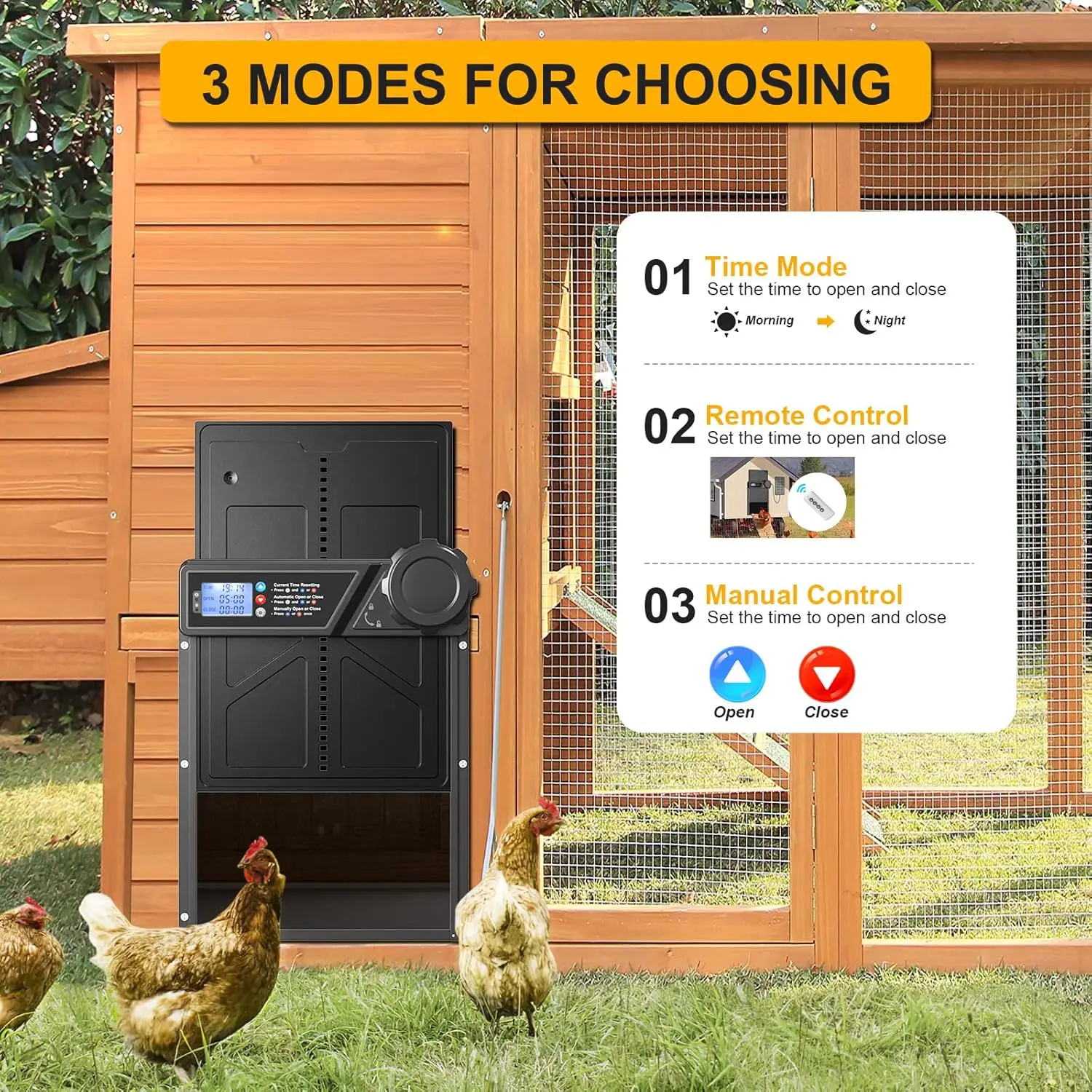 ソーラー自動鶏小屋ドア、自動感知センサー搭載、大型鶏小屋ドア、簡単設置