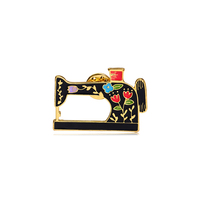 Vintage Sewing Machine Golden Pins Flower Pattern Sewing-machine Enamel Brooches For Handmade Women Gift