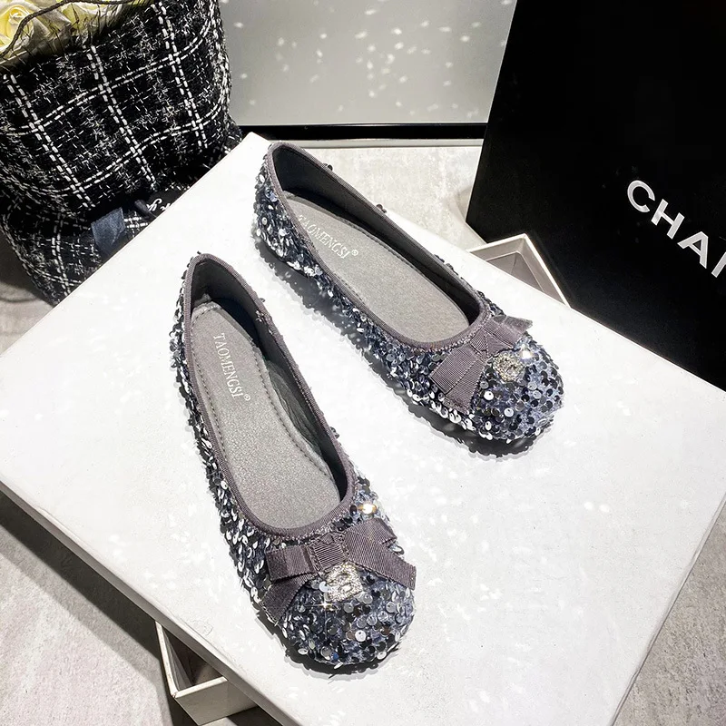 

2026 New Women's Shoes Exquisite Bling Round Head Casual Shoes for Woman Fashion Shallow Flat Shoe Designer Shoes Zapatos Mujer