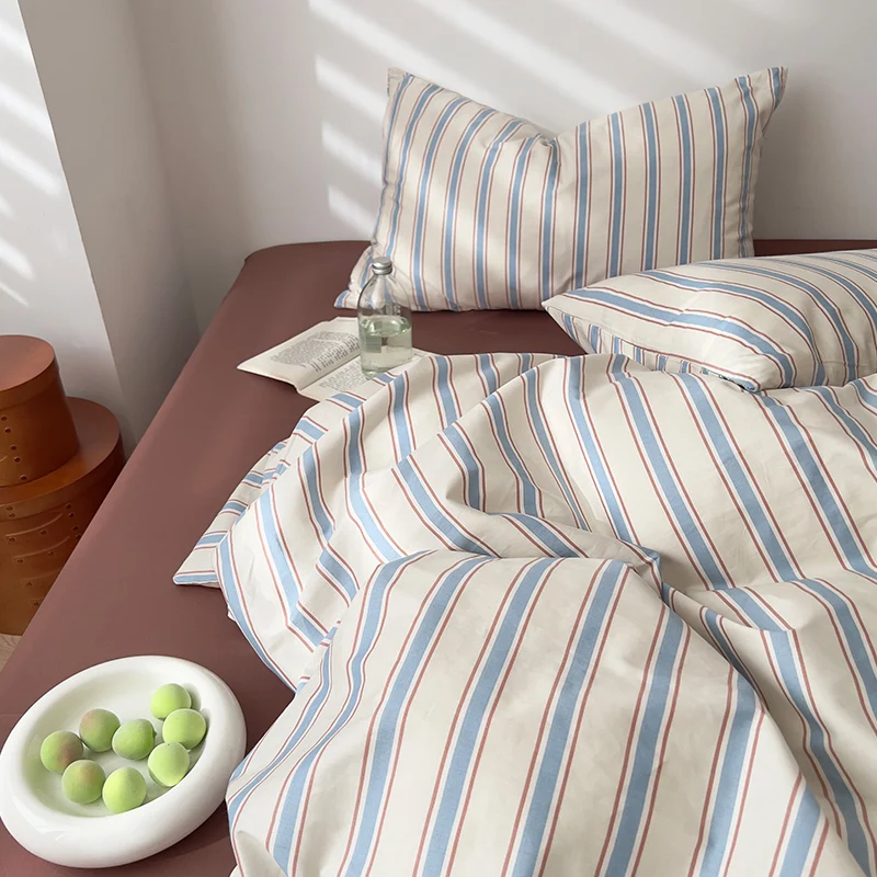 Bed Linen 100% Cotton Duvet Cover Stripe Queen Size 40s Quilt Cover Pillowcase Bedding covers Home Textile Nordic Foundation