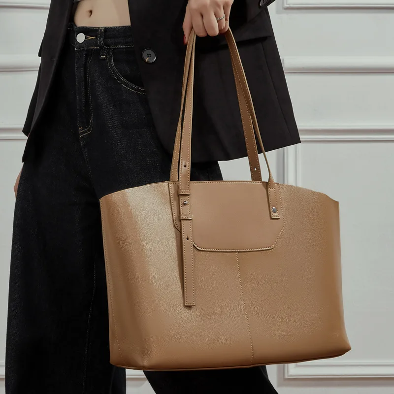 Autumn and Winter New Leather Large-capacity Commuter Texture Vegetable Tanned First Layer Cowhide Tote Bag Shoulder Armpit Bag