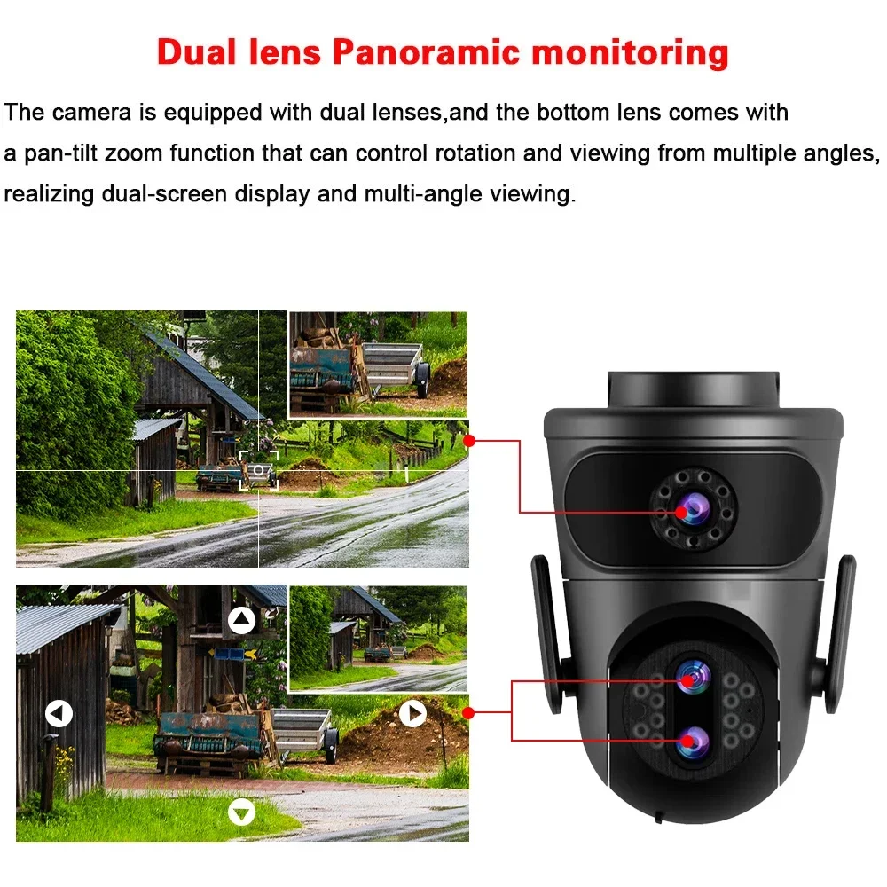 12MP 6K Outdoor WIFI PTZ Camera 10X Zoom Three Lens Dual Screens PTZ Cameras Auto Tracking Home Security CCTV Surveillance Cam