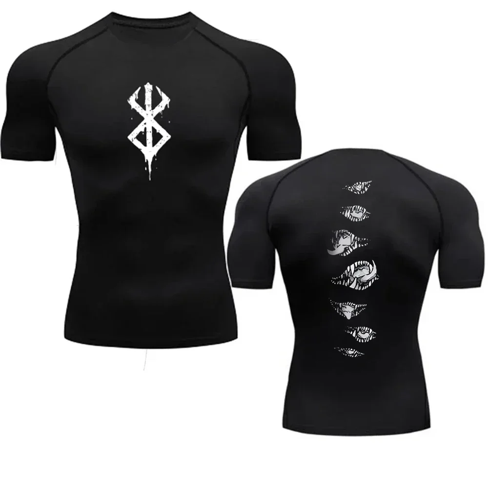 2024men 'S Compressie Shirt Met Korte Mouwen Anime Geprint Workout Gym Atheletische Ademende Sneldrogende Stretch Performance Top