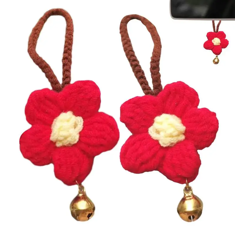 Car Mirror Crocheting Decor 2pcs Flower Shaped Pendant Rearview Mirror Crocheting Ornament Household Decors Automotive Trim With