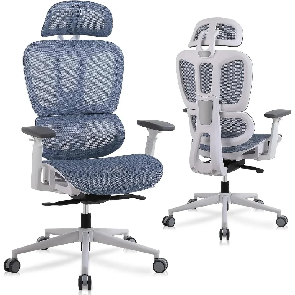 Silla de oficina ergonómica, soporte Lumbar, espalda alta, profundidad del asiento ajustable, reposabrazos 3D y reposacabezas, silla de oficina de malla