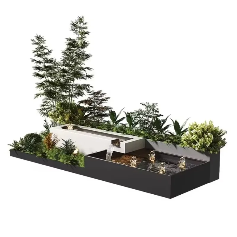 

Custom Modern Stainless Steel Fish Pond Outdoor Waterfall Planter Durable Garden Flower Box Indoor Living Room Decor