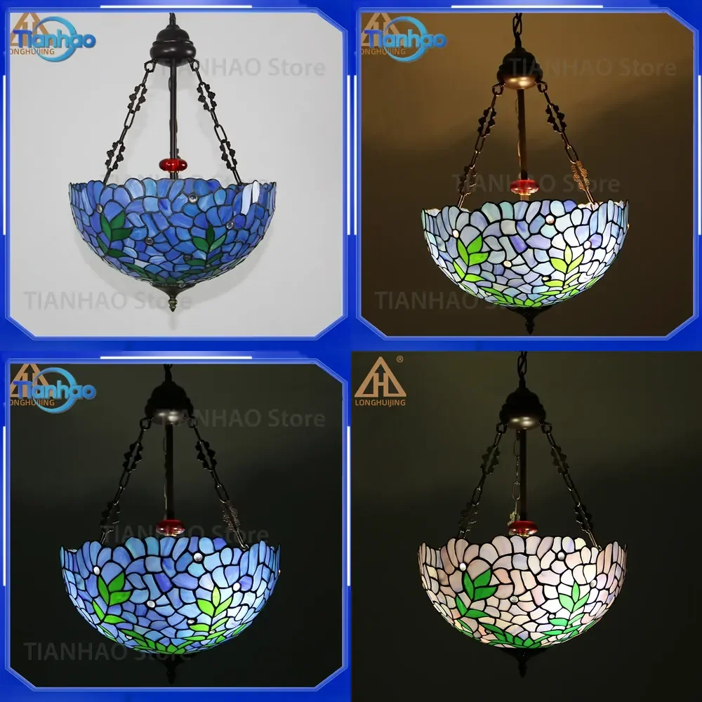 For Huijing Tiffany European Lighting Violet Retro Creative Stained Glass Anti-Chandelier for Bar Restaurant