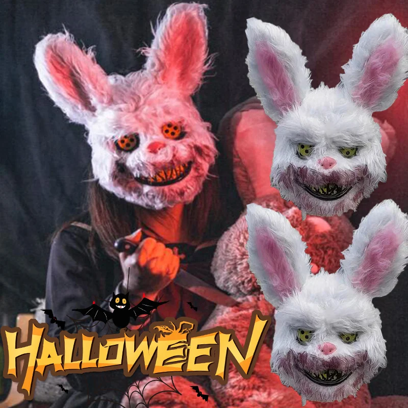 

Halloween Plush Rabbit Mask Bloody Bear Headgear Cosplay Horror Decorative Festival Mask Performance Prop Costumes Accessories