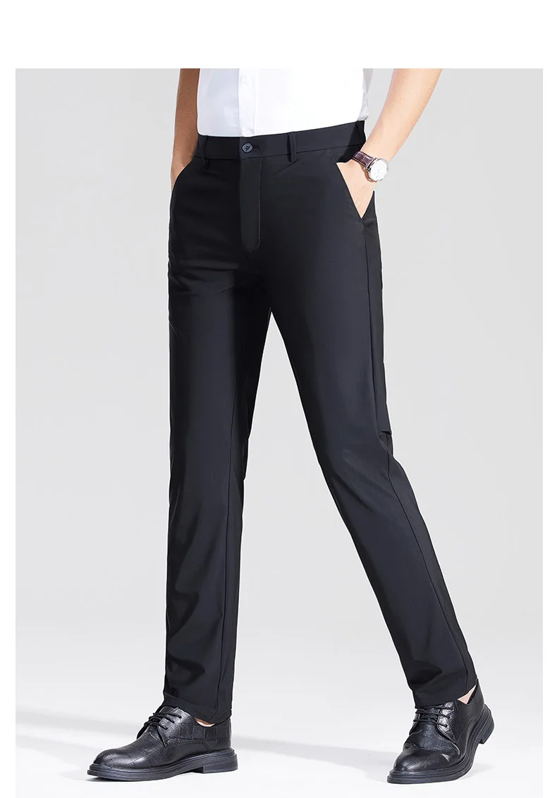 

2025 Men Summer New Business Fashion Straight Casual Pants Three Anti High Bullets Pants Loose Ice Silk Breathable Thin Pants