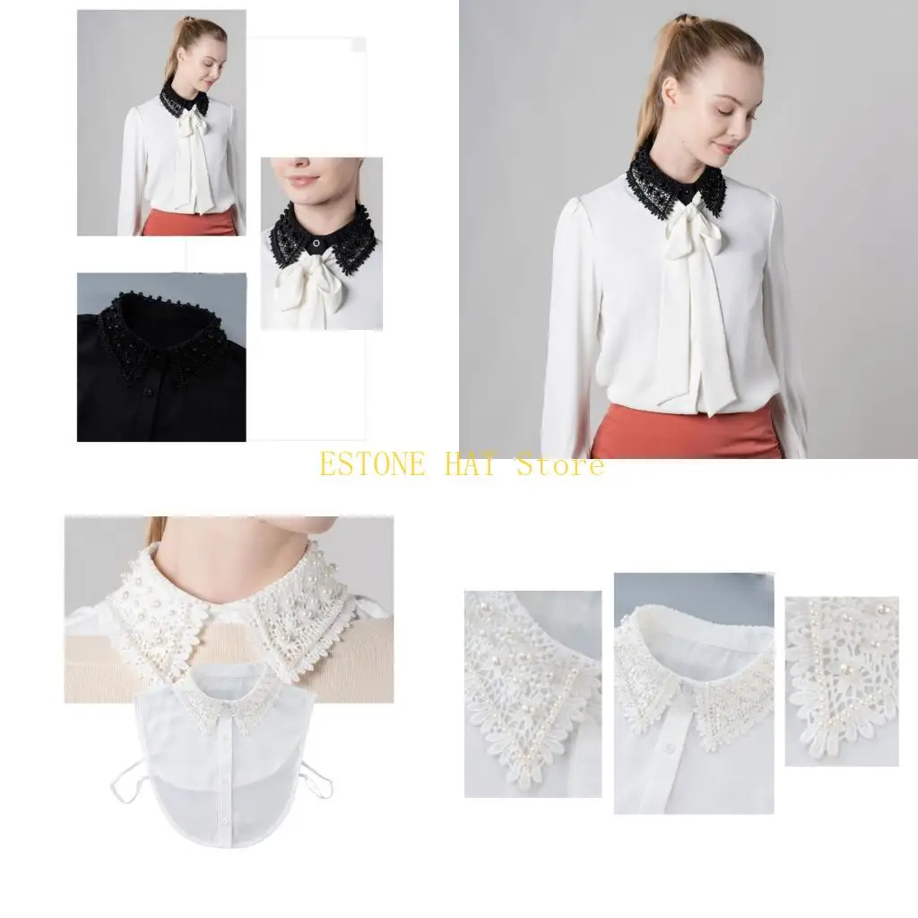 49mf-快適な取り外し可能な首輪、ビーズレースデザインのフェイクカラー装飾首輪、毎日の通勤やフォーマルなイベントに最適