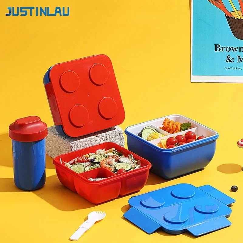 Lancheira Portátil Selada JUSTINLAU: Caixa Bento Infantil e Estudantil com Blocos de Montar Coloridos para Salada de Frutas e Armazenamento