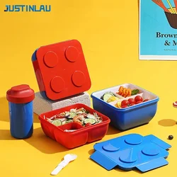 JUSTINLAU Portable Sealed Lunch Box Color Building Blocks Splicing Children's Student Bento Box Fruit Salad Storage Container