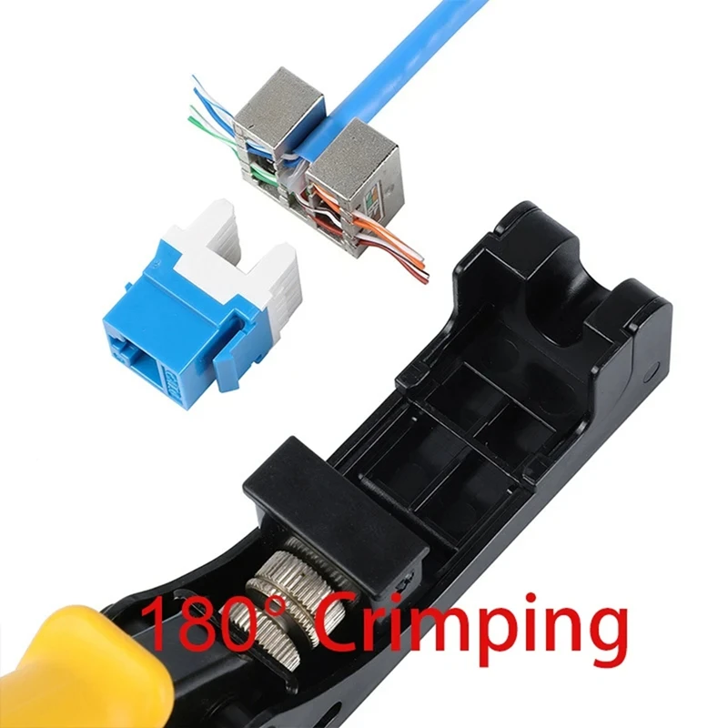 คีมยำหัวปมเครือข่าย RJ45พร้อมตะขอ180 ° โมดูลสายเคเบิลเครือข่ายคีมยำหัวเครื่องตัดลวด Cat7 Cat6 Cat5e