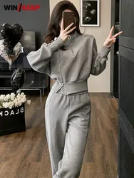 Women Outdoor Sports Two Piece Set Stand Collar Tops Sweatpants Tracksuit Fleece Jogging Running Set Gym Fitness Training Sets