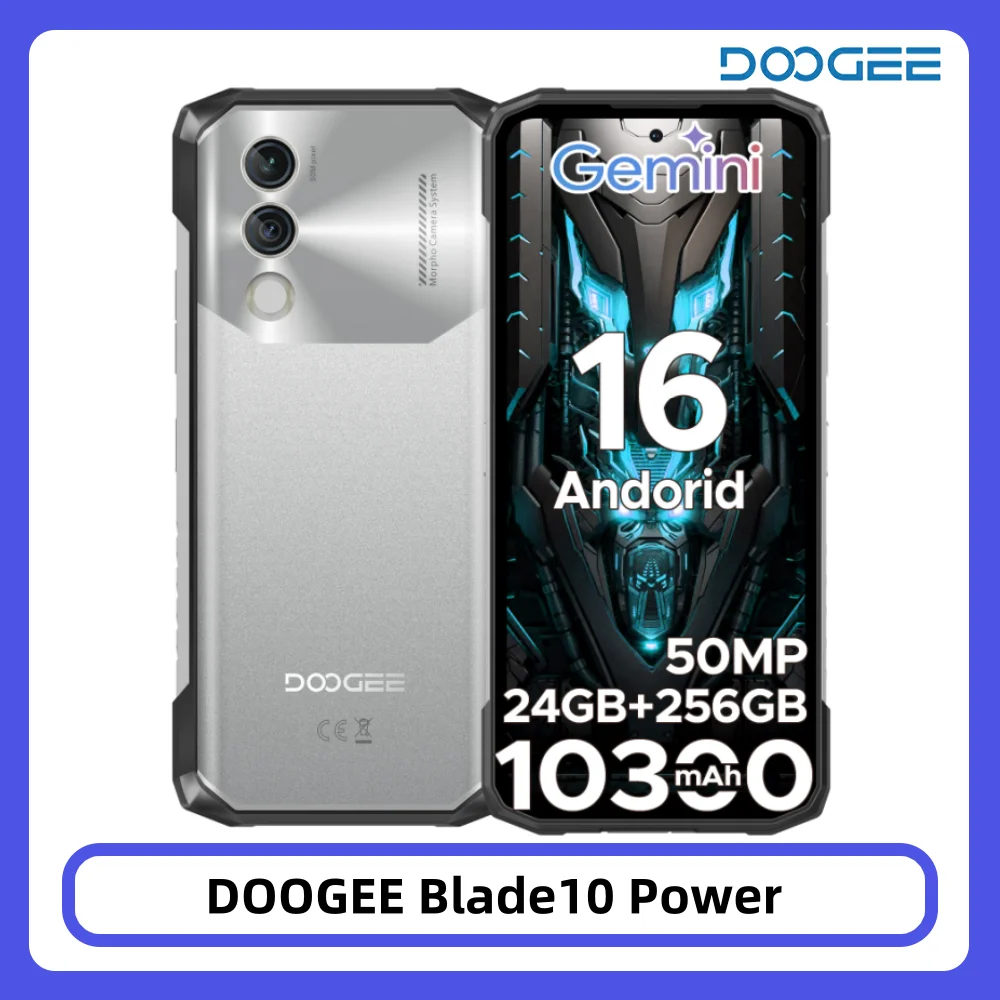 Téléphone robuste DOOGEE Blade10 Power, 24 Go + 256 Go, écran HD+ de 6,6 pouces, batterie de 10300 mAh, appareil photo 50 MP, NFC, Android 16, smartphone