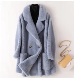 2024 Fur Coat High Quality Womens Natural Wool Coats Thick Warm Elegant Loose Large Size Long Outwear For Women