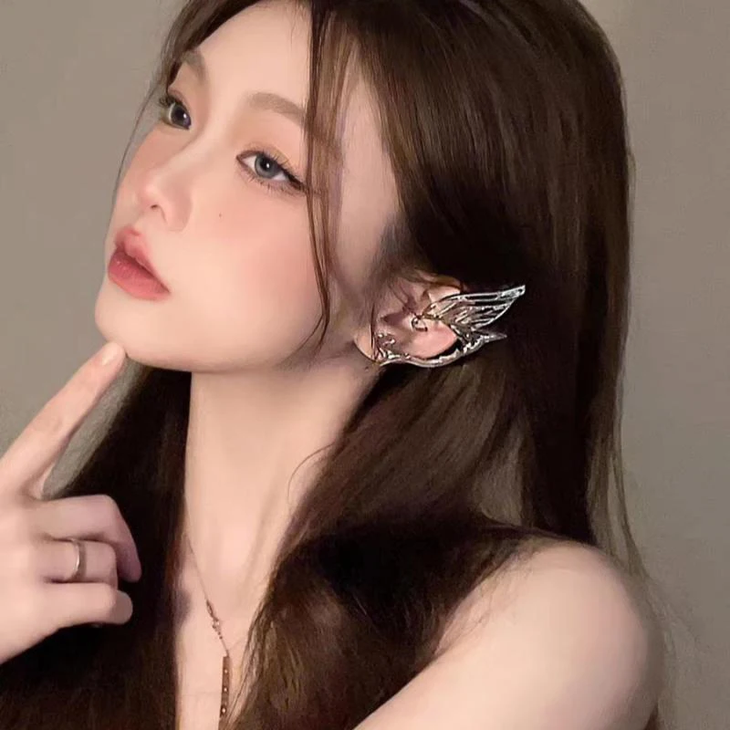 1/2pcs Metal Wing Ear Cuff Piercing Earrings Punk Butterfly Elf Ear Clip Luxurious No Ear Hole Ear Bone Clip For Women Jewelry