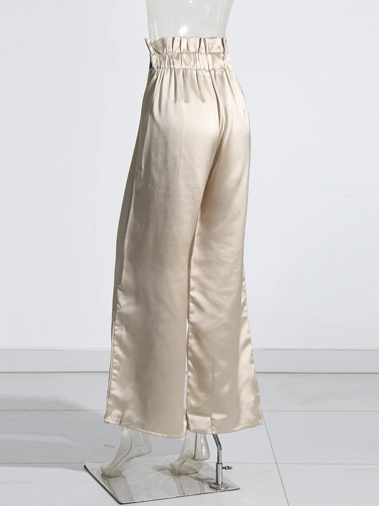 TWOTWINSTYLE Hit Color Casual Wide Leg Pants For Women High Waist Patchwork Folds Loose Full Length Trousers Female Fashion New
