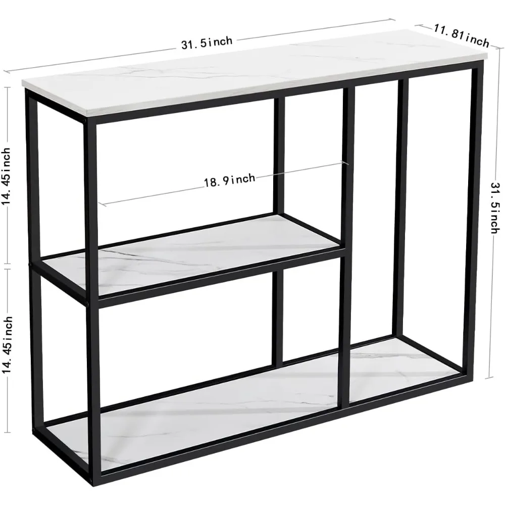 عرض ساخن. طاولة وحدة تحكم من الرخام الضيق مقاس 12 بوصة باللون الأبيض، طاولة أريكة صناعية حديثة مقاس 31.5 بوصة مع أرفف تخزين من 3 طبقات للممر #3