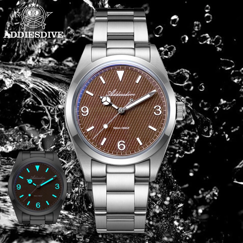 Addiesdive 36 مللي متر ساعة رجالي الفولاذ المقاوم للصدأ AD2096 Relojes Para Hombres فقاعة مرآة غطاء قدر زجاج جديد VH31 رجل ساعات كوارتز