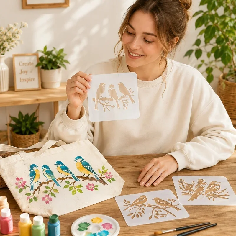 7Pcs Bird Stencils Reusable PET Stencils for Painting Bird on Branch Craft Templates Wall Wood Fabric Canvas Paper DIY Decor - view 5