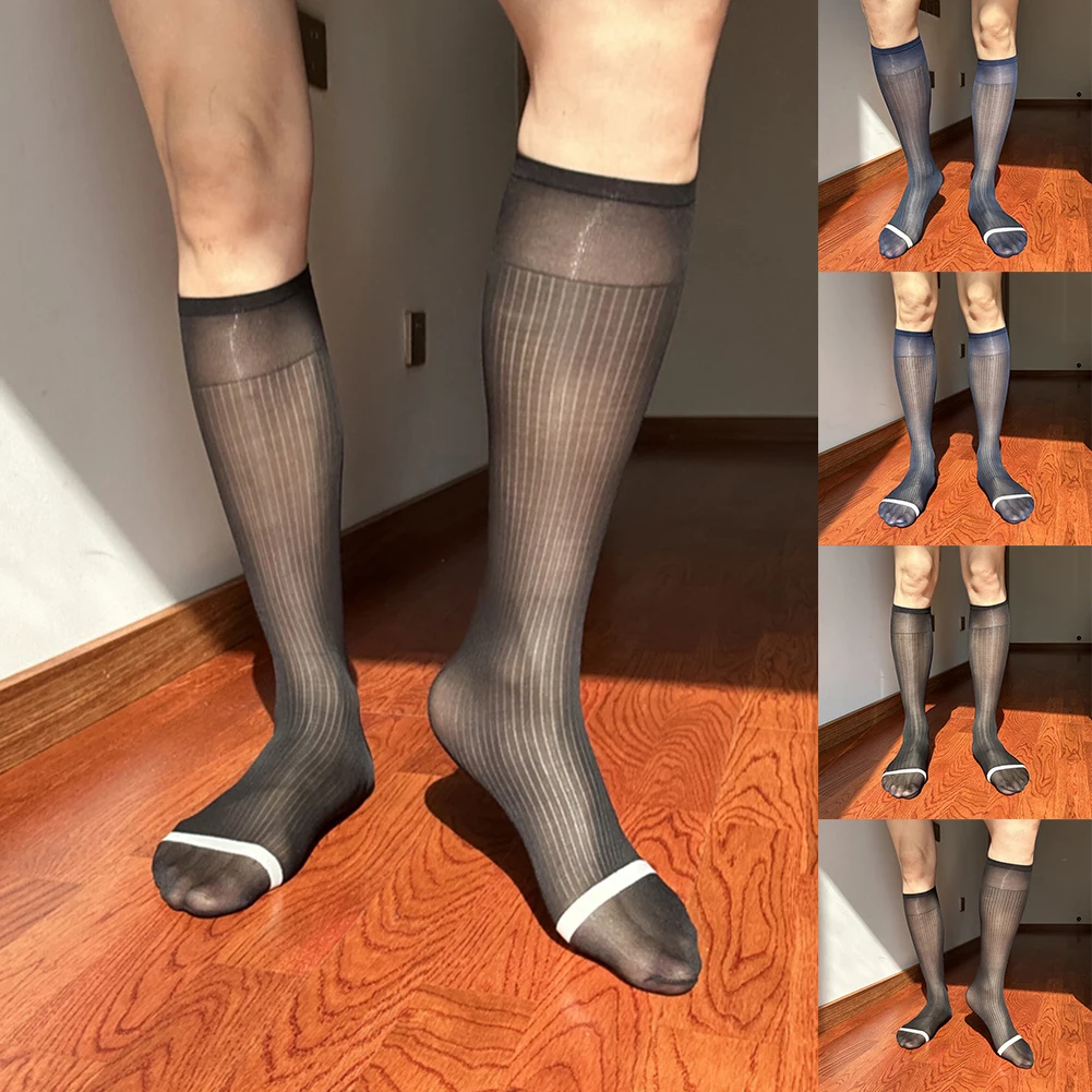 Skarpety biznesowe męskie, podkolanówki, nowe, dla mężczyzn, materiał nylonowy, prześwitujące, ultracienkie.