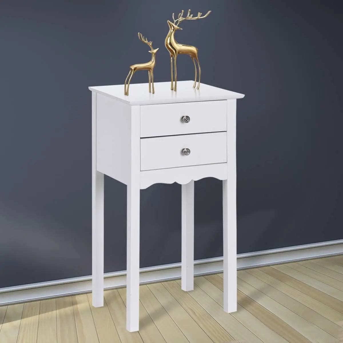 

Side Table With 2 Drawers, Bedroom Nightstand, Storage Accent Table, Small Tall End Table Beside Sofa, Multi-Purpose Living