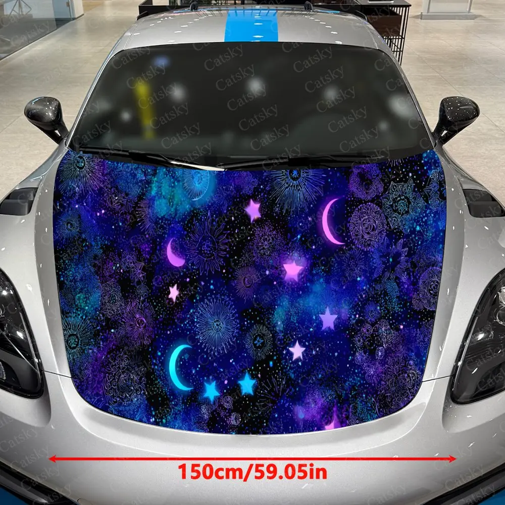 Iridescent Starry Waves Car Vinyl Wrap, PVC Waterproof Car Hood Sticker, Self-Adhesive Scratch-Resistant Stickers