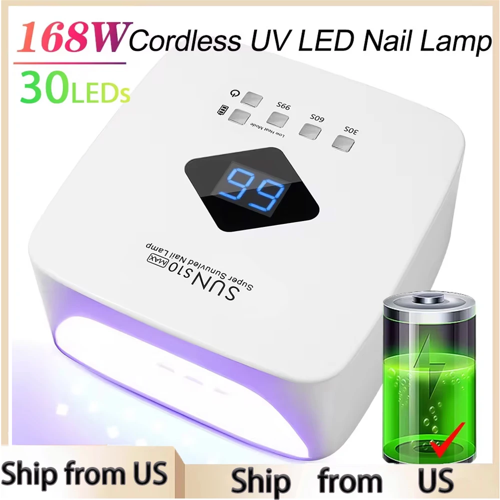 168W UV LED Nail Lamp Rechargeable Nail Dryer with Large LCD Display Professional Gel Curing Lamp 4 Timer Auto Sensor for Salon