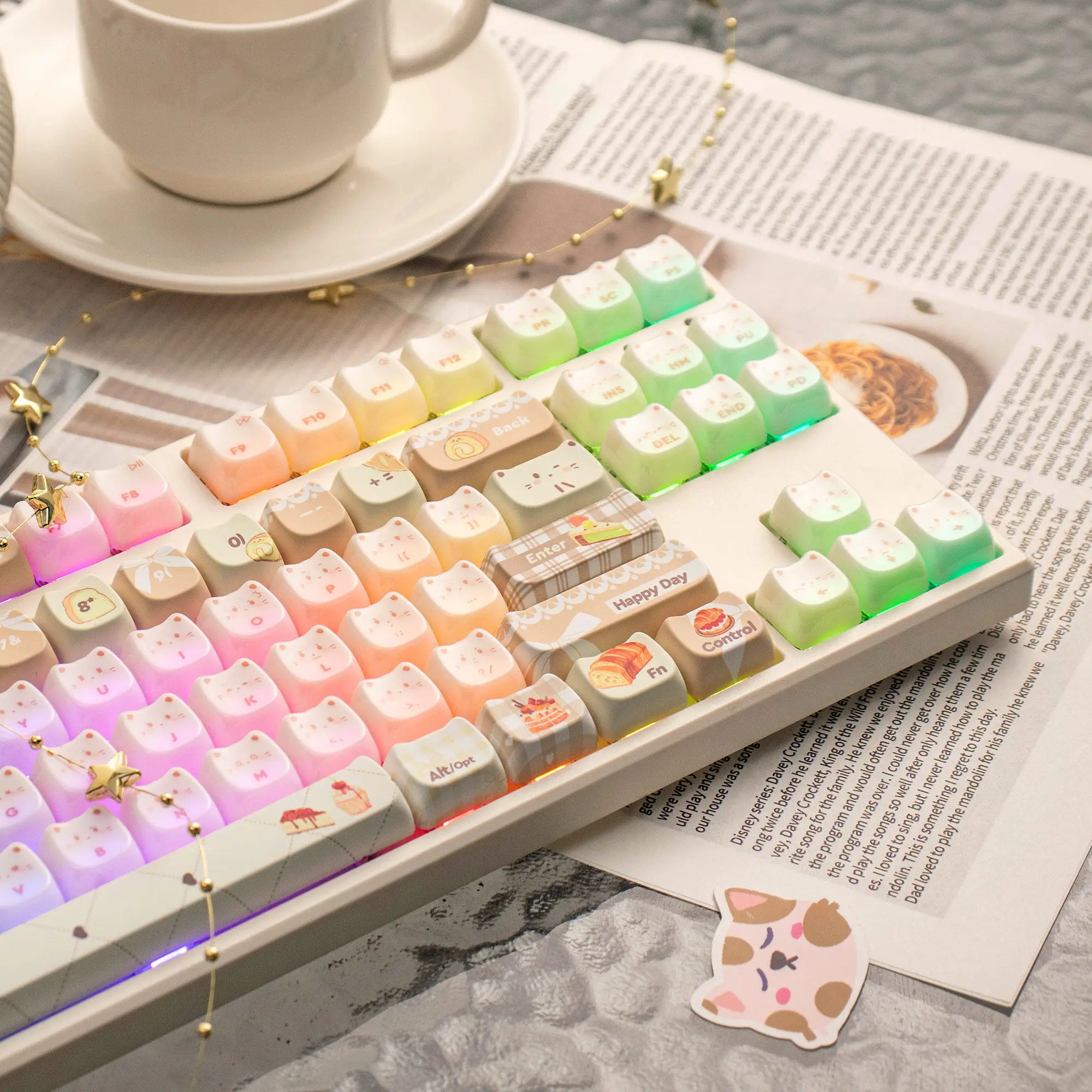 MAIMOOO Baking Kitten Keycap Glaze Ceramic Texture MAO Cute Cat Head Keycaps PBT+PC Custom Mechanical Keyboard Caps Girls Gifts