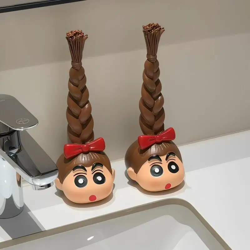 Kawaii Crayon Shin Chan Long Braid Hair Tie Storage Rack Cartoon Creativity Desktop Ornament Bathroom Accessories Rack Gift Toy view 5