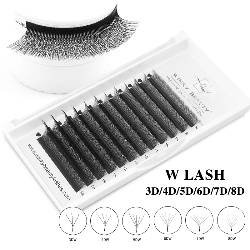 False eyelashes stock clearance sale,3D/4D/5D/6D/7D/8D W Shape Natural Soft Hand Woven Fans Automatic Flower False Eyelashes