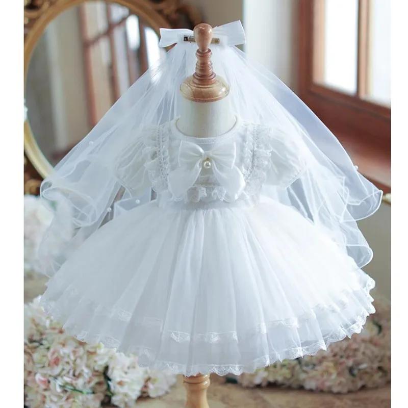 

New Girls Birthday Baptism Princess Ball Gown Children Cute Bow Puff Sleeve Wedding Party Dress g147