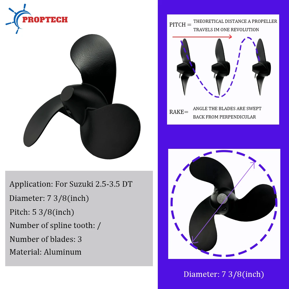 Outboard Propeller For Suzuki 2.5-3.5DT 7 3/8*5 3/8 Aluminum Alloy Screw Ship 58111-97J00-019 3 Blade Marine Engine Part