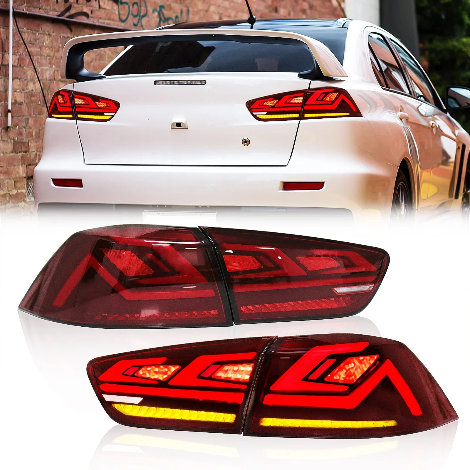 1 Set LED Tail Lamp Assembly For Mitsubishi Lancer EVO-X 2008-2021 Brake Reverse Light Dynamic Turn Signal Lights 12V