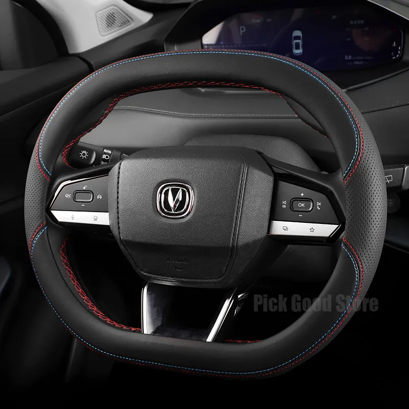 Leather Car Steering Wheel Cover For Changan Cs55 Plus Unis Unik IDD 2025 2026 Anti Slip Breathable Car Interior Accessories