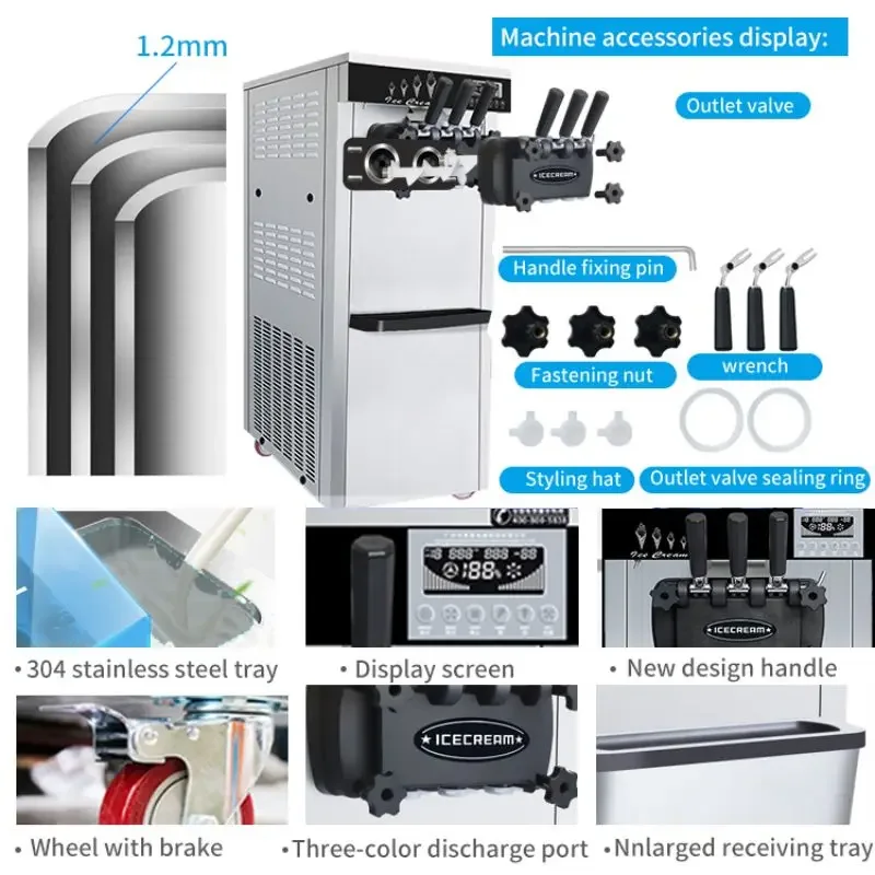 25L 3 Flavor Soft Ice Cream Maker Machine Commercial Soft Serve Ice Cream Machine