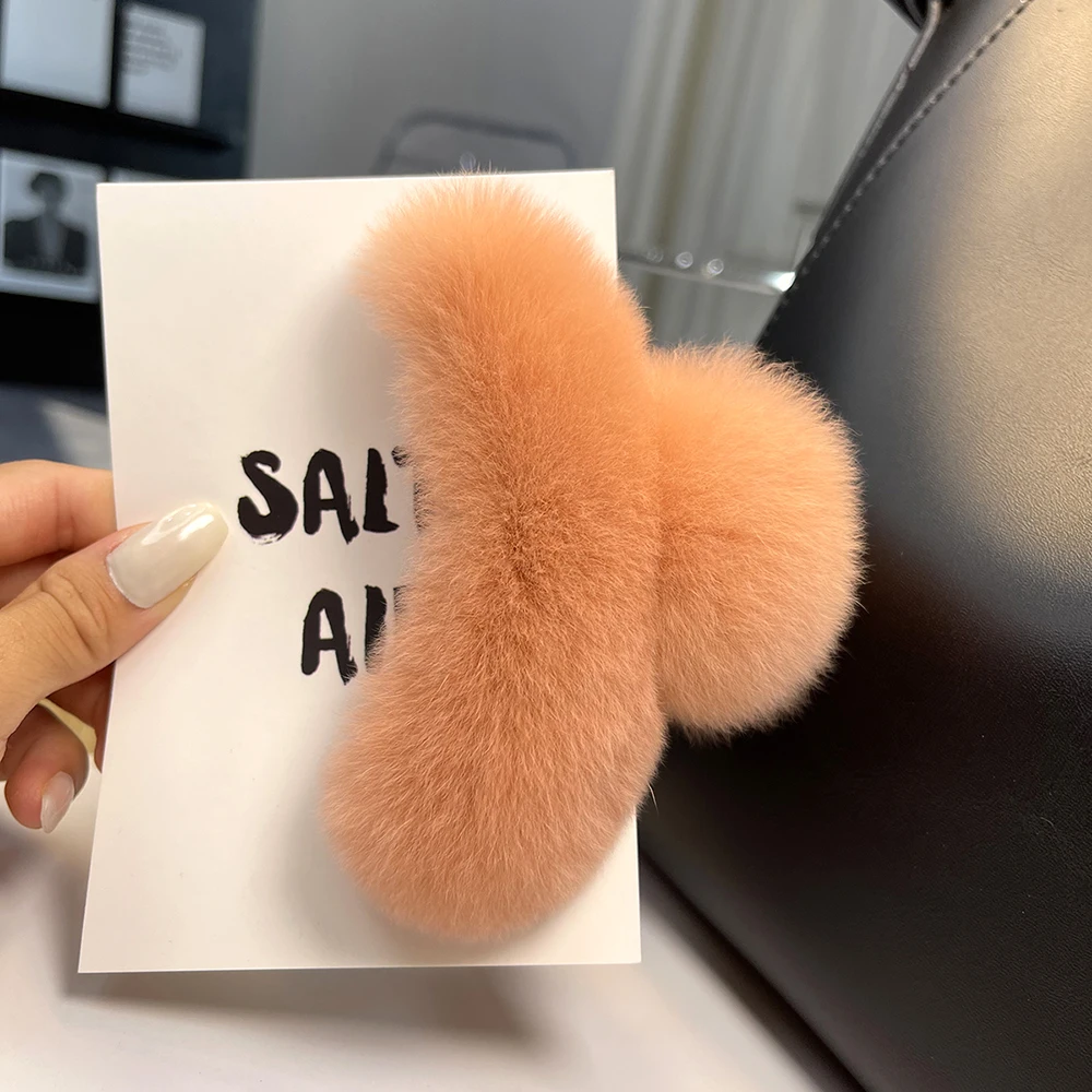 New Hairpin Cute Plush Rex Rabbit Fur Hair Claw Women Elegant Temperament Real Rex Rabbit Fur Hairgrips Fashion Hair Accessories