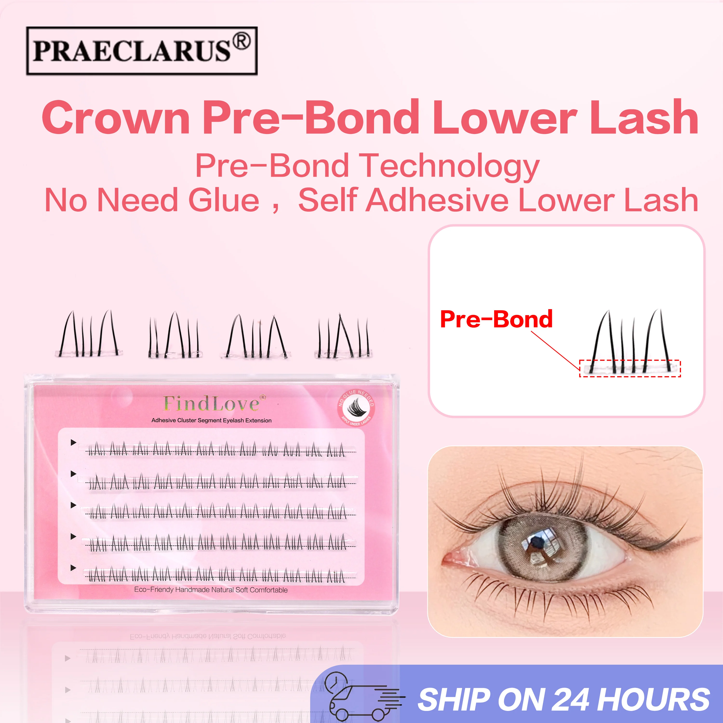 

5Lines Crown Pre bond No Glue Needed Self Adhesive Lashes with Adhesive Press on Lashes Lower Lash Clusters at Home