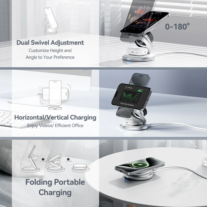 Магнитная подставка для беспроводного зарядного устройства Vention 3 в 1, держатель для телефона, подставка для зарядки для Magsafe iPhone 15 14 13 12 iWatch Airpods