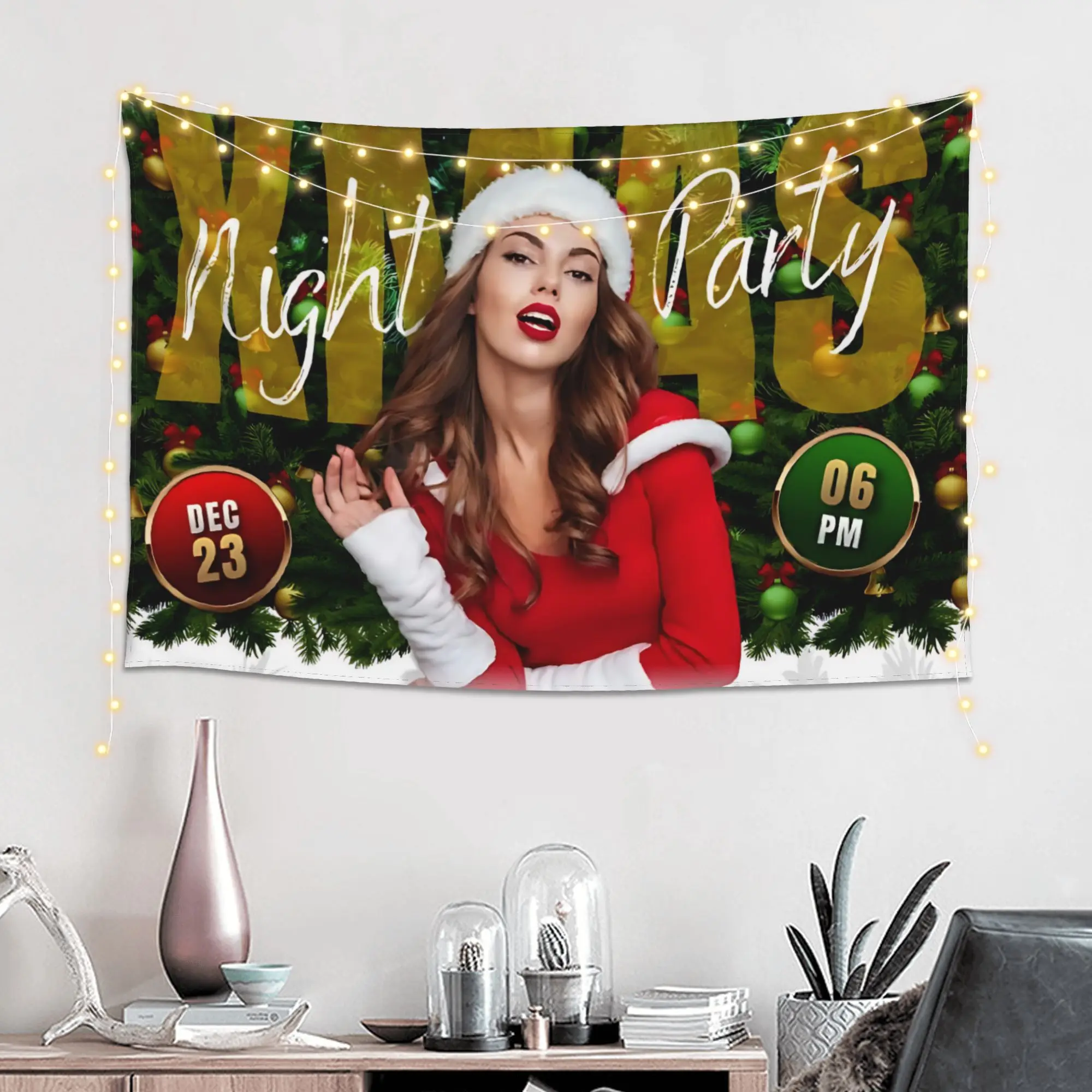 Christmas Night Party Template Customized Tapestry Bedroom Decoration  Wall Hanging Blanket Tapestry Cool Stuff For Room