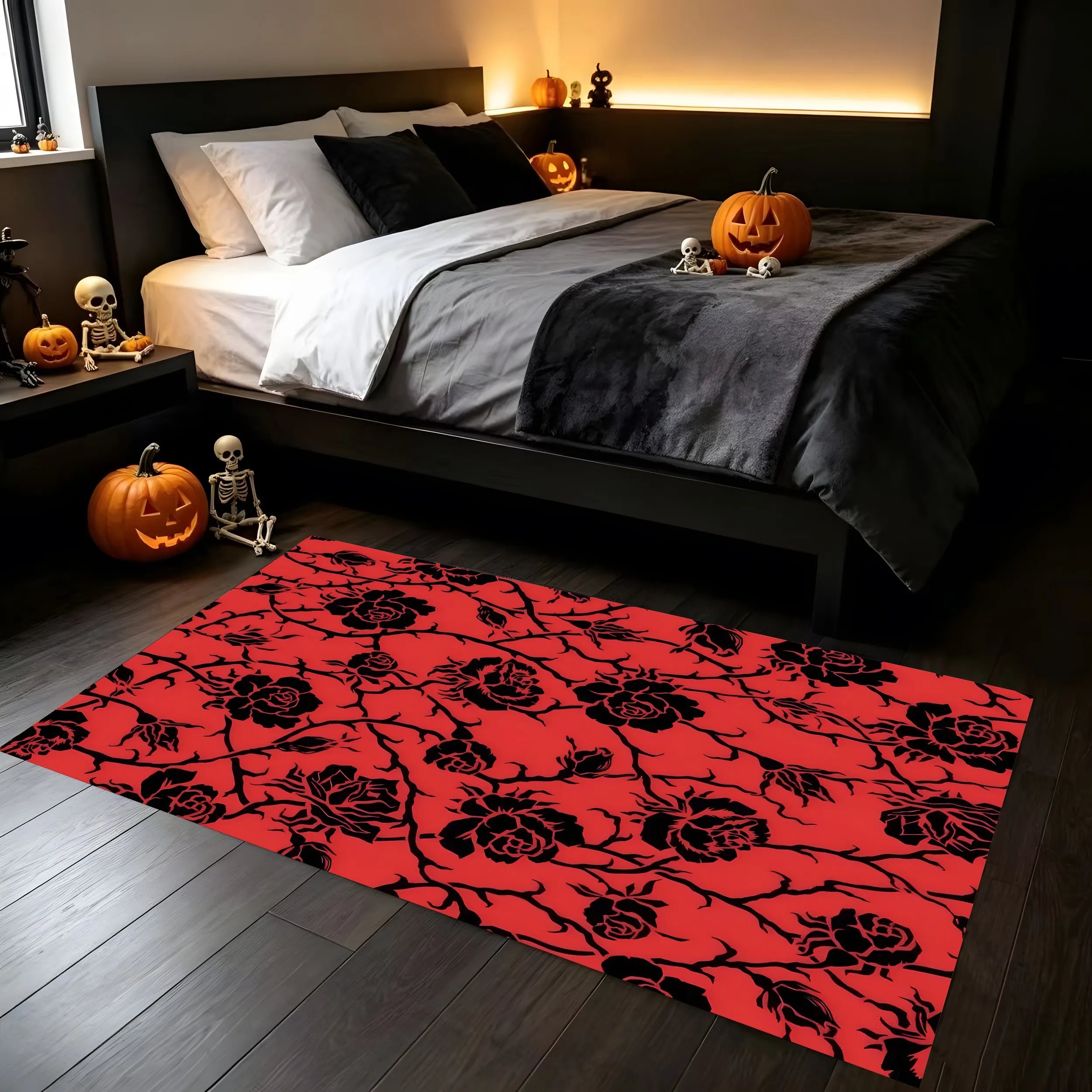 2D Rug with Pumpkin and Bow Print Fresh Watercolor Style Soft and Warm Visual Feel Perfect for Autumn Thanksgiving