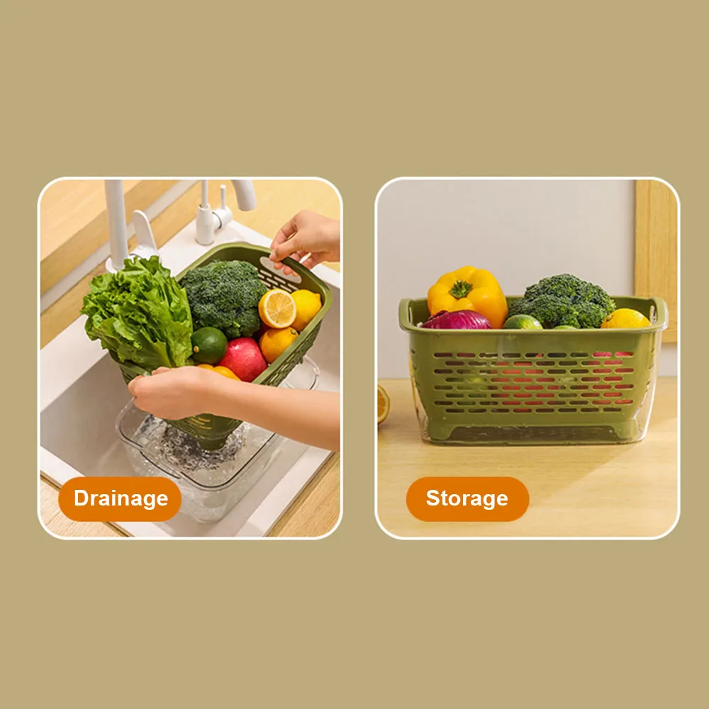 Pure-Color Double Layer Plastic Drainer Basket Practical Lettuce Leaf Drainer Tool For Vegetable Washing