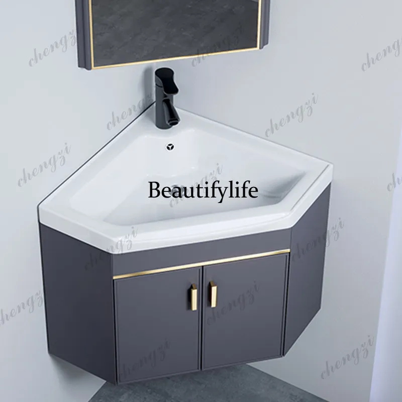 Triangle wall-mounted corner wash basin bathroom bathroom cabinet combination ceramic cabinet combination