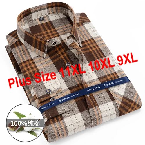 Imagen 2 del producto Camisas a cuadros de franela a la moda para hombre, blusa informal de algodón de manga larga, camisa suave de ajuste estándar, talla 11XL, 10XL, 9XL
