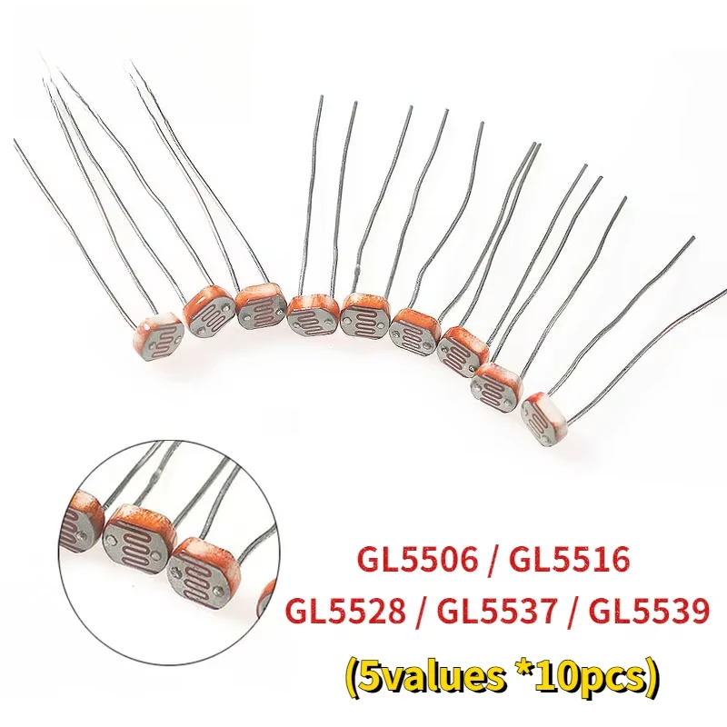 50PCS Photo Light Sensitive Resistor Kit GL5506 GL5516 GL5528 GL5537 GL5539 Photoresistor Kit Photoconductive Resistance